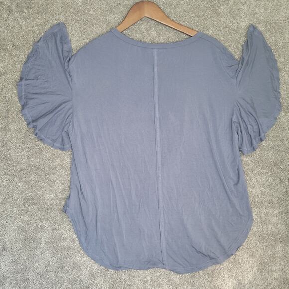 Lulus NWT Oversized Slate Blue Petal Sleeve High Low Blouse Size M - Picture 4 of 5
